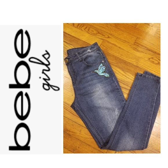 🔮BEBE GIRLS Faded Jeans Butterfly Bling Size 16 - Picture 3 of 6